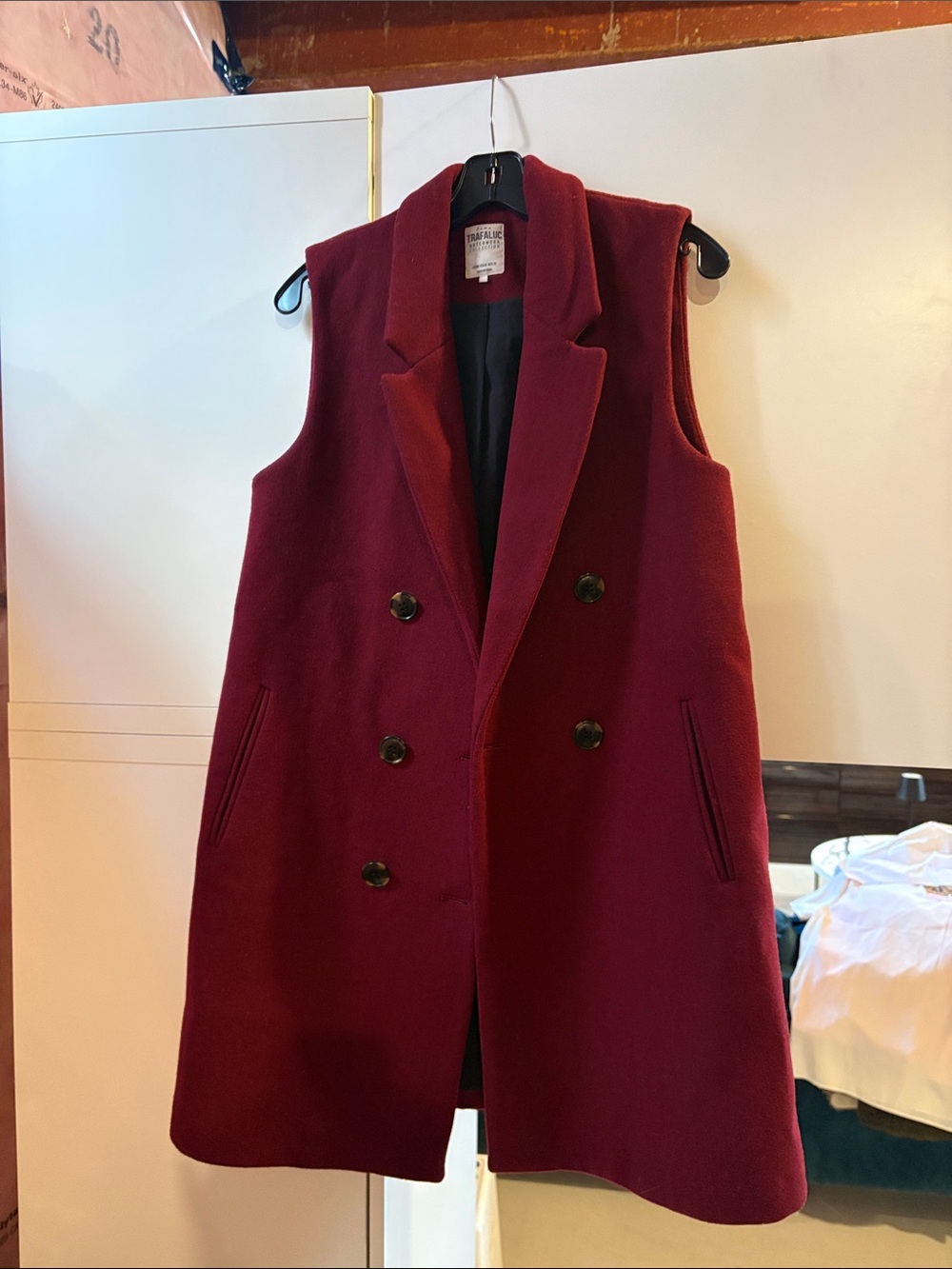 Zara Burgundy Double-Breasted Wool Vest